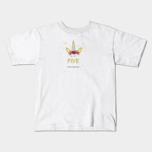 Fifth birthday. Five. Unicorn Birthday invitation. Party invitation greeting Kids T-Shirt